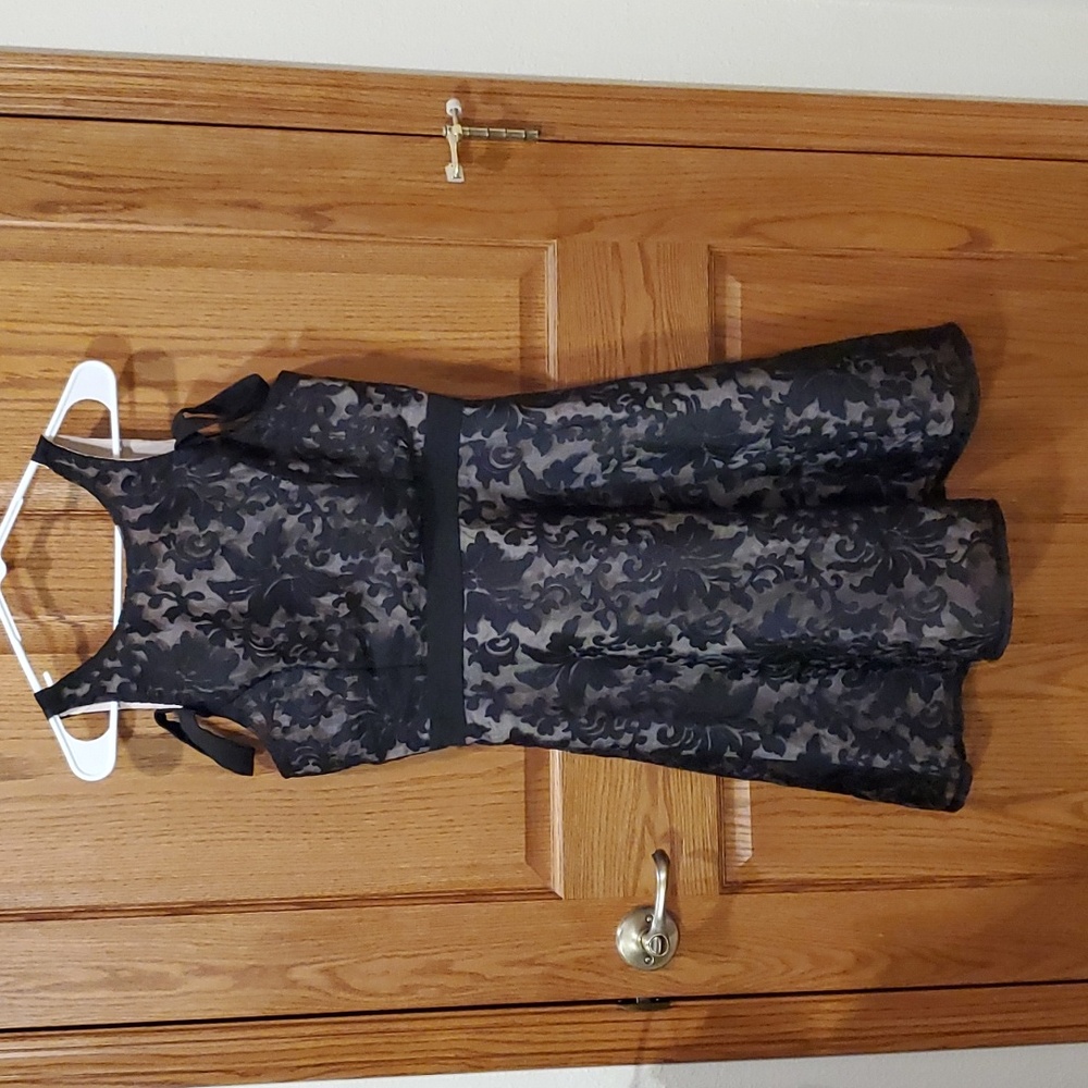 Large Coco Love Dress, Black Lace with Nude Lining, Off the Shoulder
